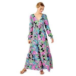 Lilly‎ Pulitzer Women's Mistral Maxi Onyx Jaguar Jungle Dress Multicolor Large